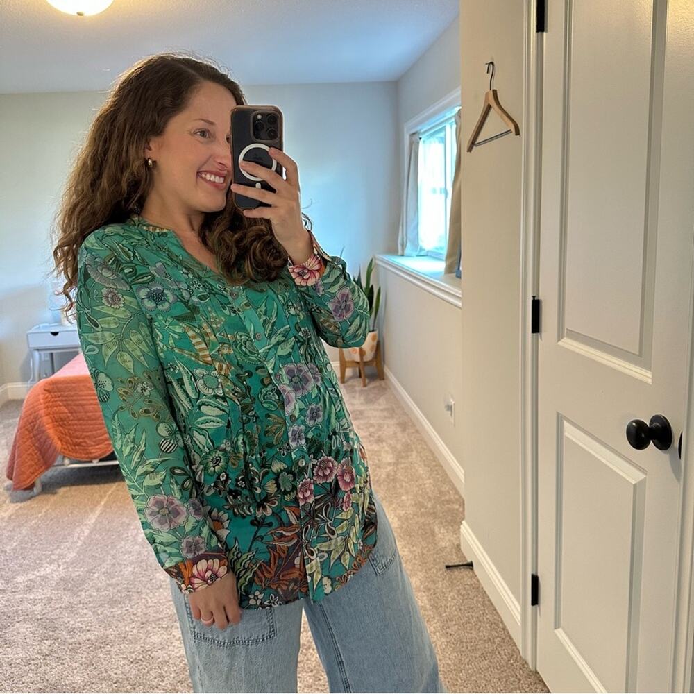Soft Surroundings Green Floral Botanical Top Blouse XS - Picture 3 of 11